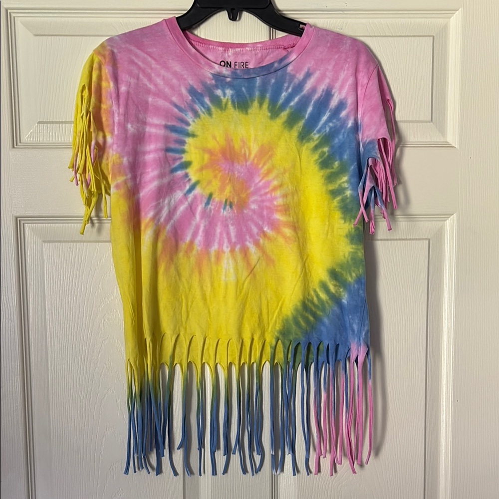 On Fire Tie-Dye Fringe T-Shirt
